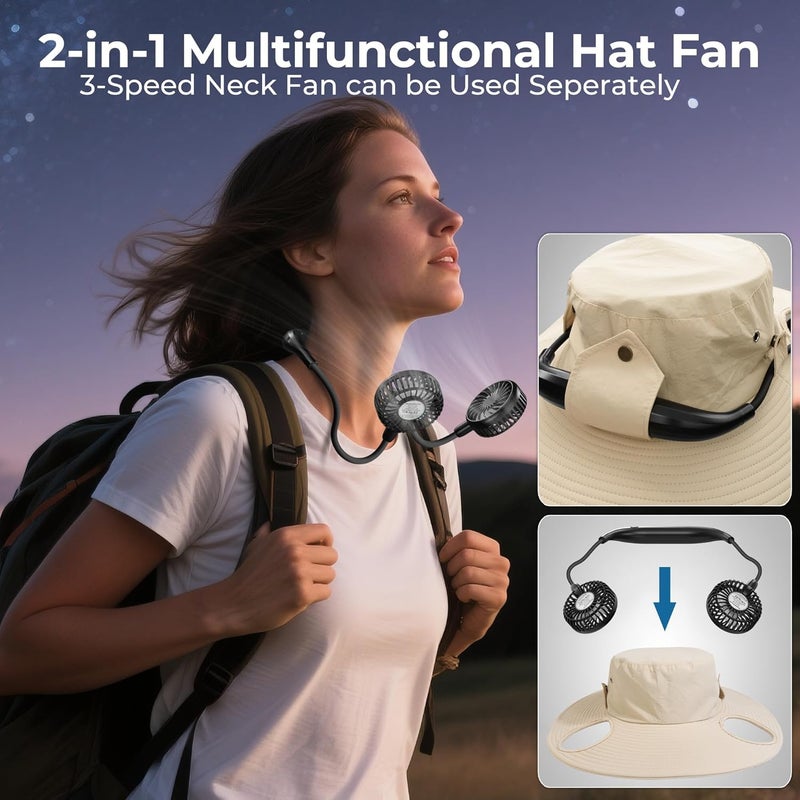 COMLIFE Cooling Sun Hat with Fan Rechargeable - UPF 50+ Wide Brim Bucket Hat for Sun Protection, 8Hrs Running Neck Fan Hat for Safari, Fishing, Gardening, Golf & Travel, Beach Essentials for Women & Men - Image 3